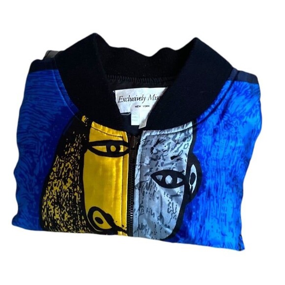 Vtg 90s Exclusively Misook OS Picasso graphic satin bomber jacket wearable art - Picture 9 of 12